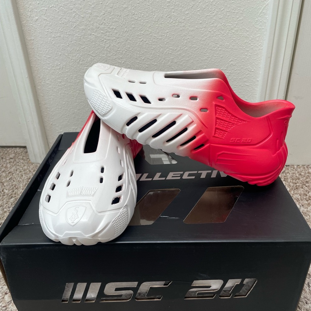 Red and White Sia Collective Sneakers